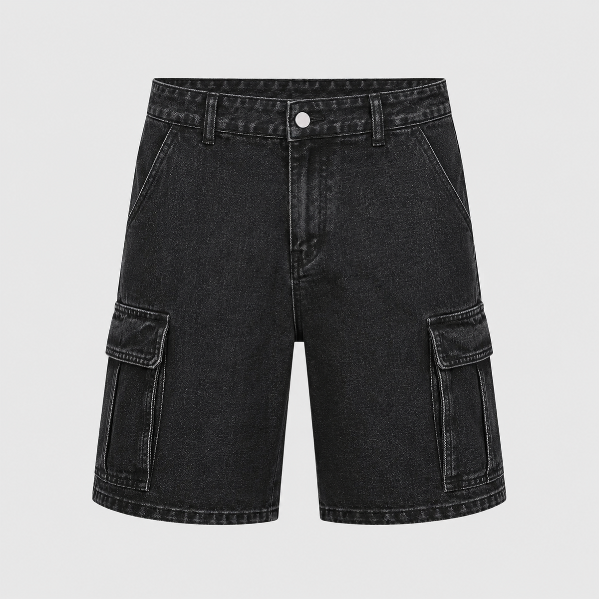 Men's black denim cargo shorts Black Canvas