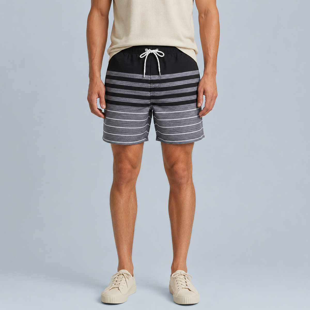 Men's Black Stripe Quick-Dry Swim Shorts Black Canvas