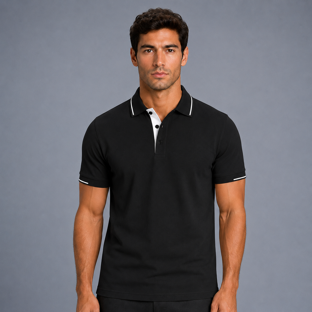 Men's Classic Fit Short Sleeve Polo Shirt Black Canvas