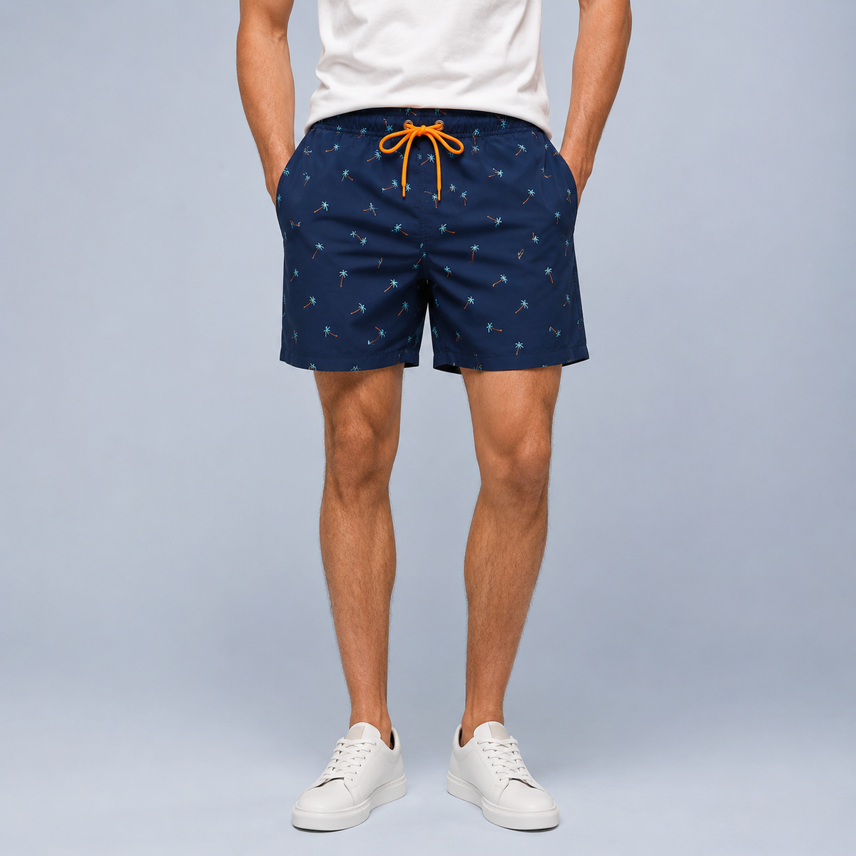 Men's Coconut Tree Quick-Dry Swim Shorts Black Canvas