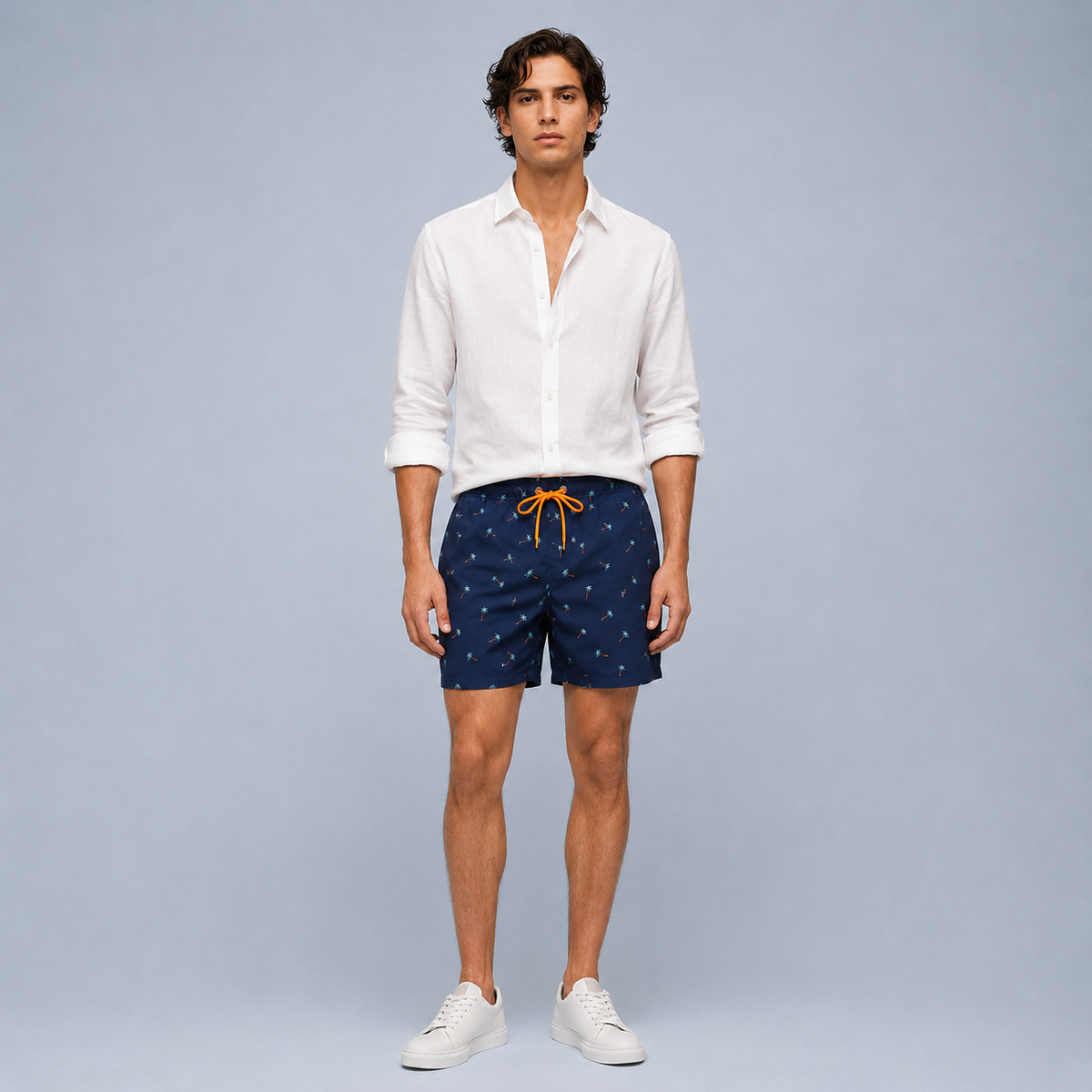 Men's Coconut Tree Quick-Dry Swim Shorts Black Canvas