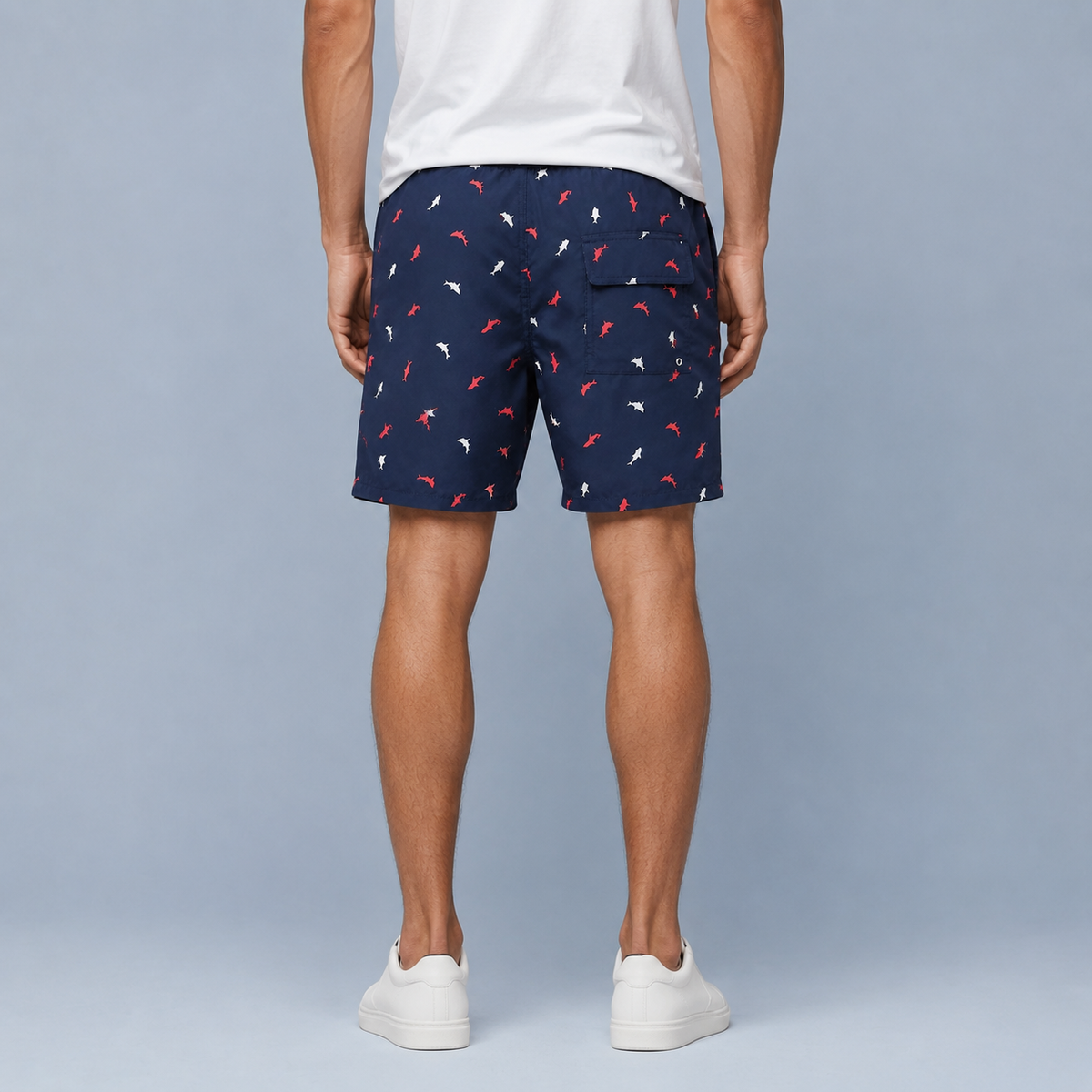 Men's Colored Sharks Quick-Dry Swim Shorts Black Canvas