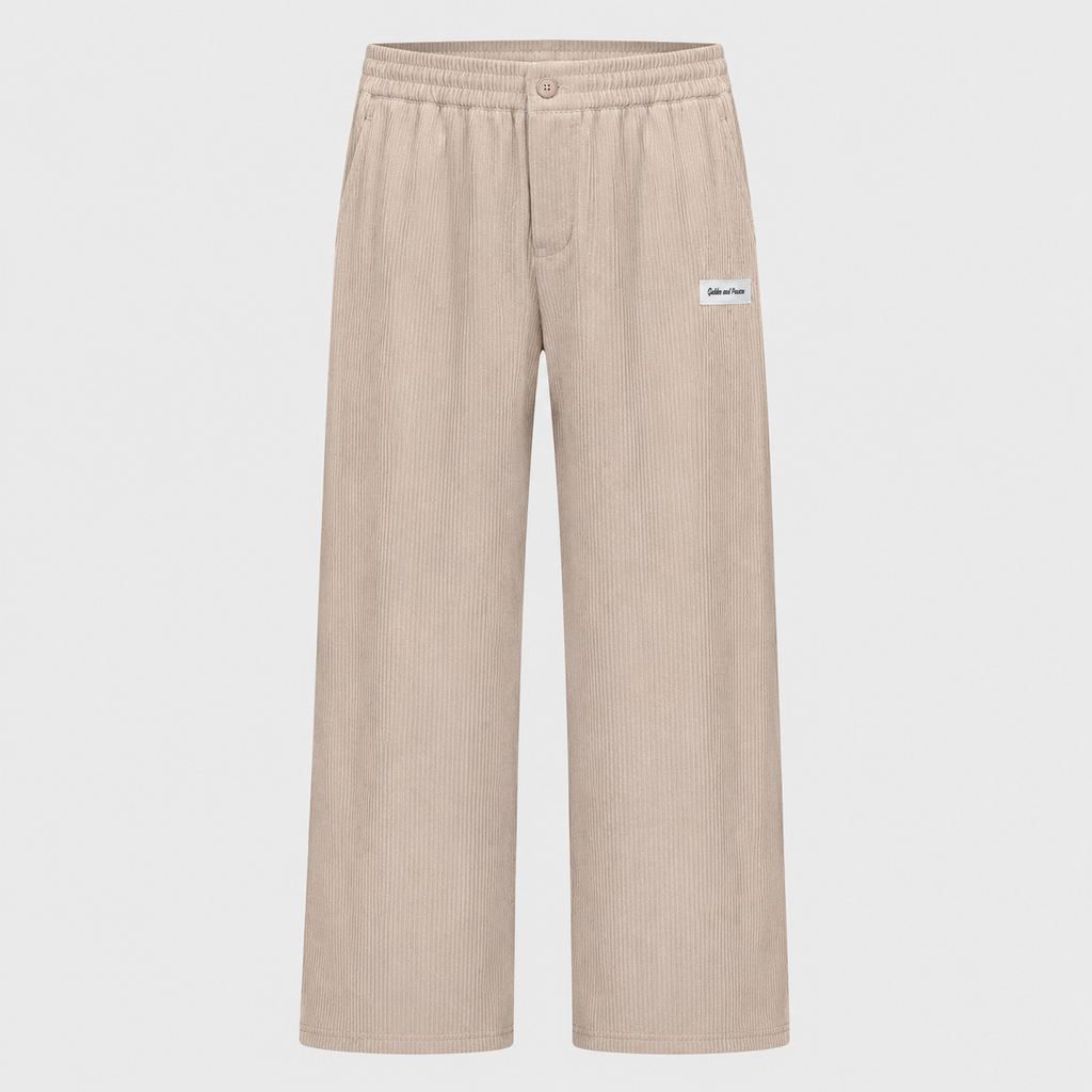 Men's Corduroy Drawstring Relaxed Fit Trousers Black Canvas