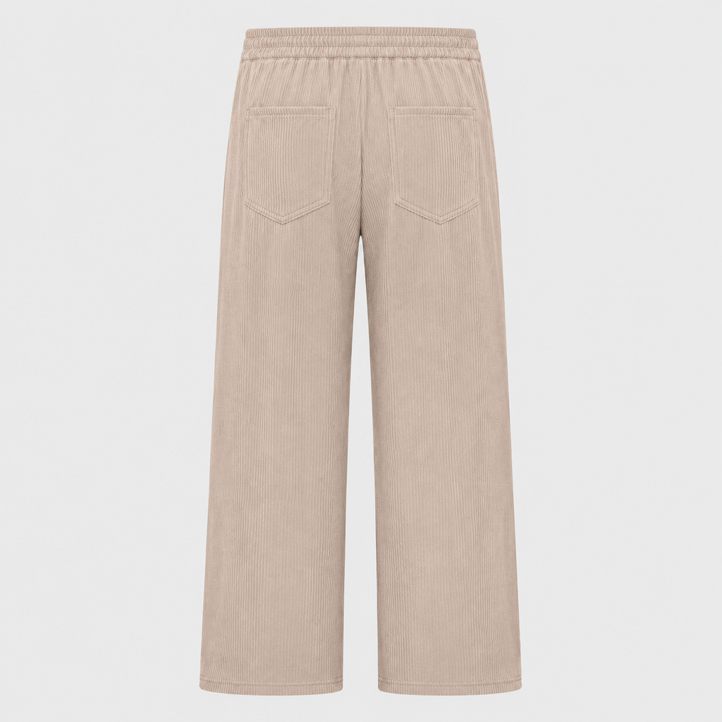 Men's Corduroy Drawstring Relaxed Fit Trousers Black Canvas