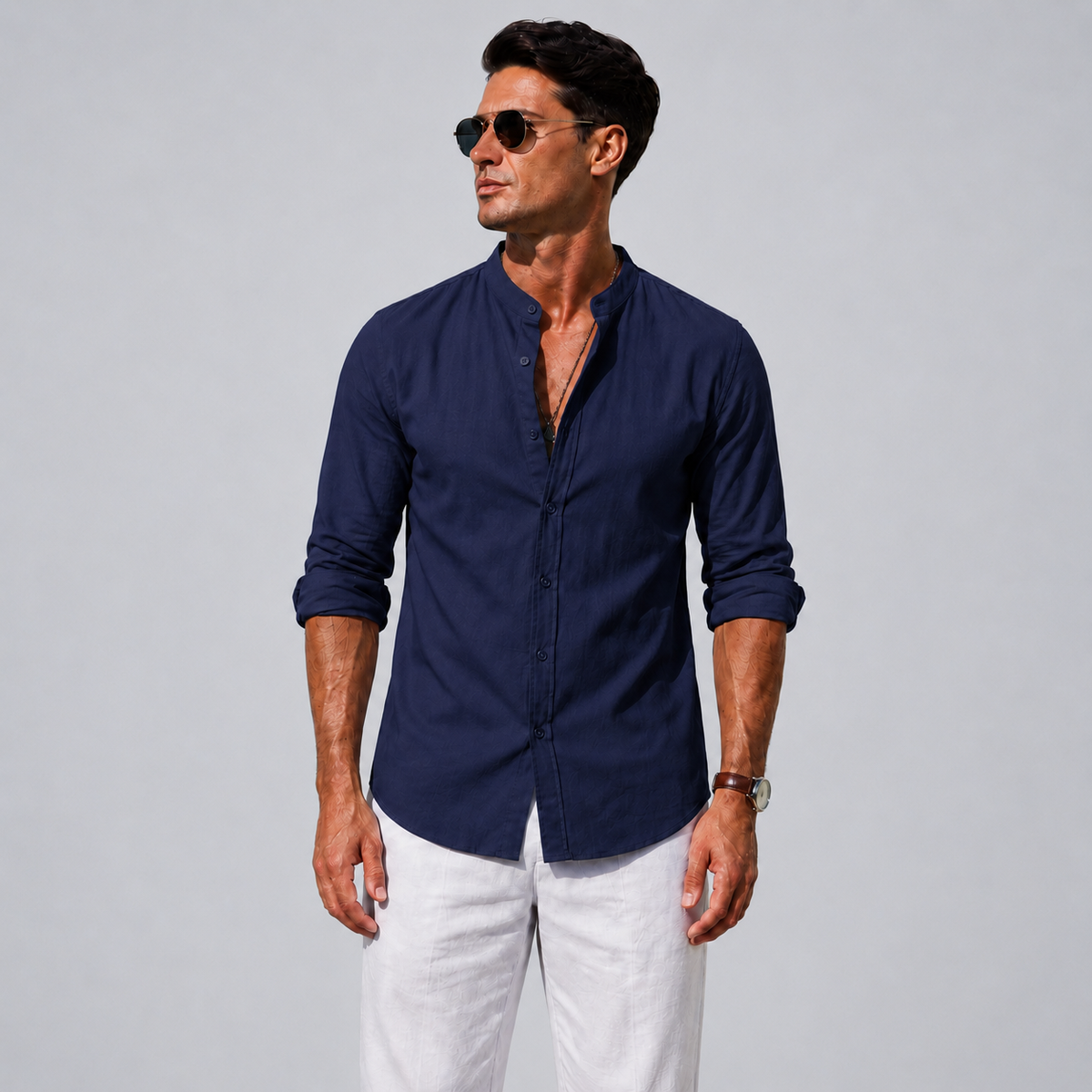 Men's Cotton Button-Down Long Sleeve Shirt Black Canvas