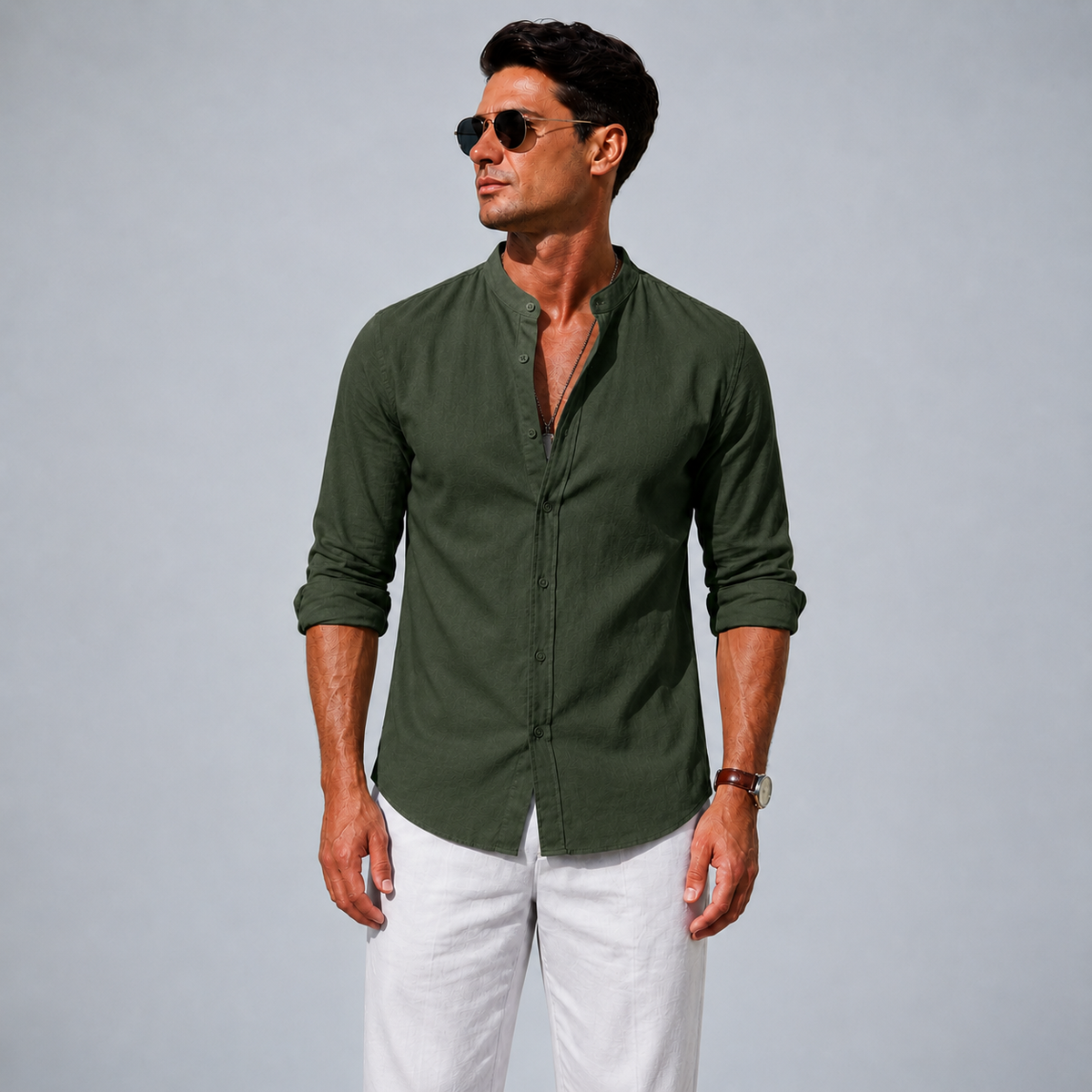 Men's Cotton Button-Down Long Sleeve Shirt Black Canvas