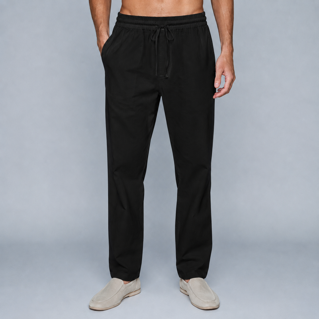 Men's Cotton Drawstring Jogger Trousers Black Canvas