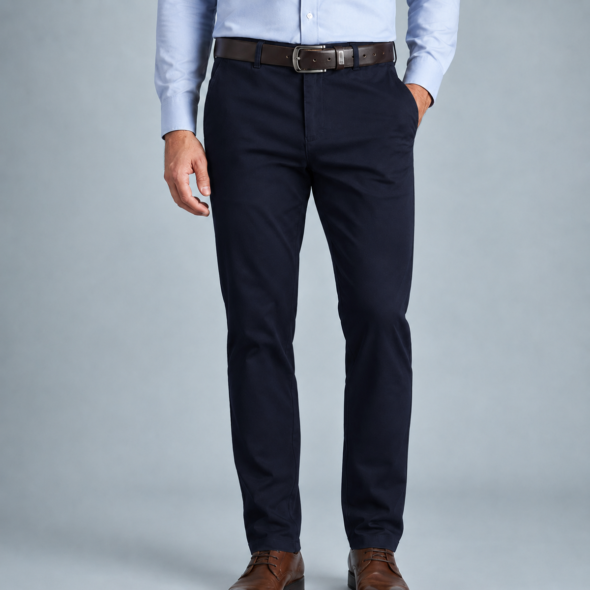 Men's Cotton High Waist Straight Leg Trousers Black Canvas