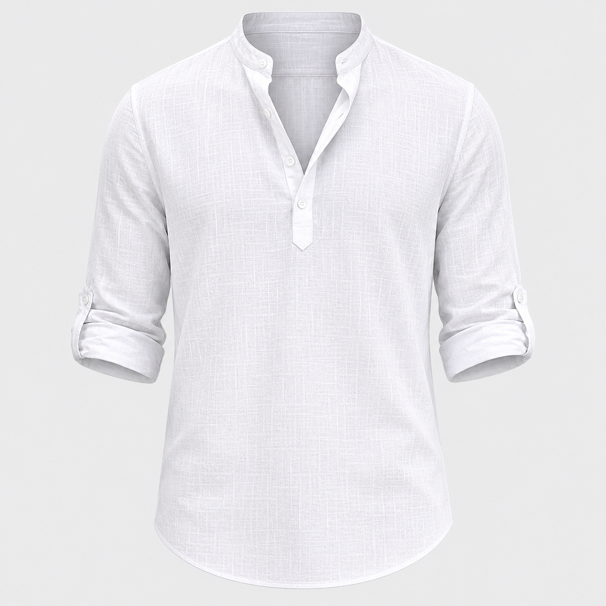 Men's Cotton Linen Half-Button Stand Collar Shirt Black Canvas