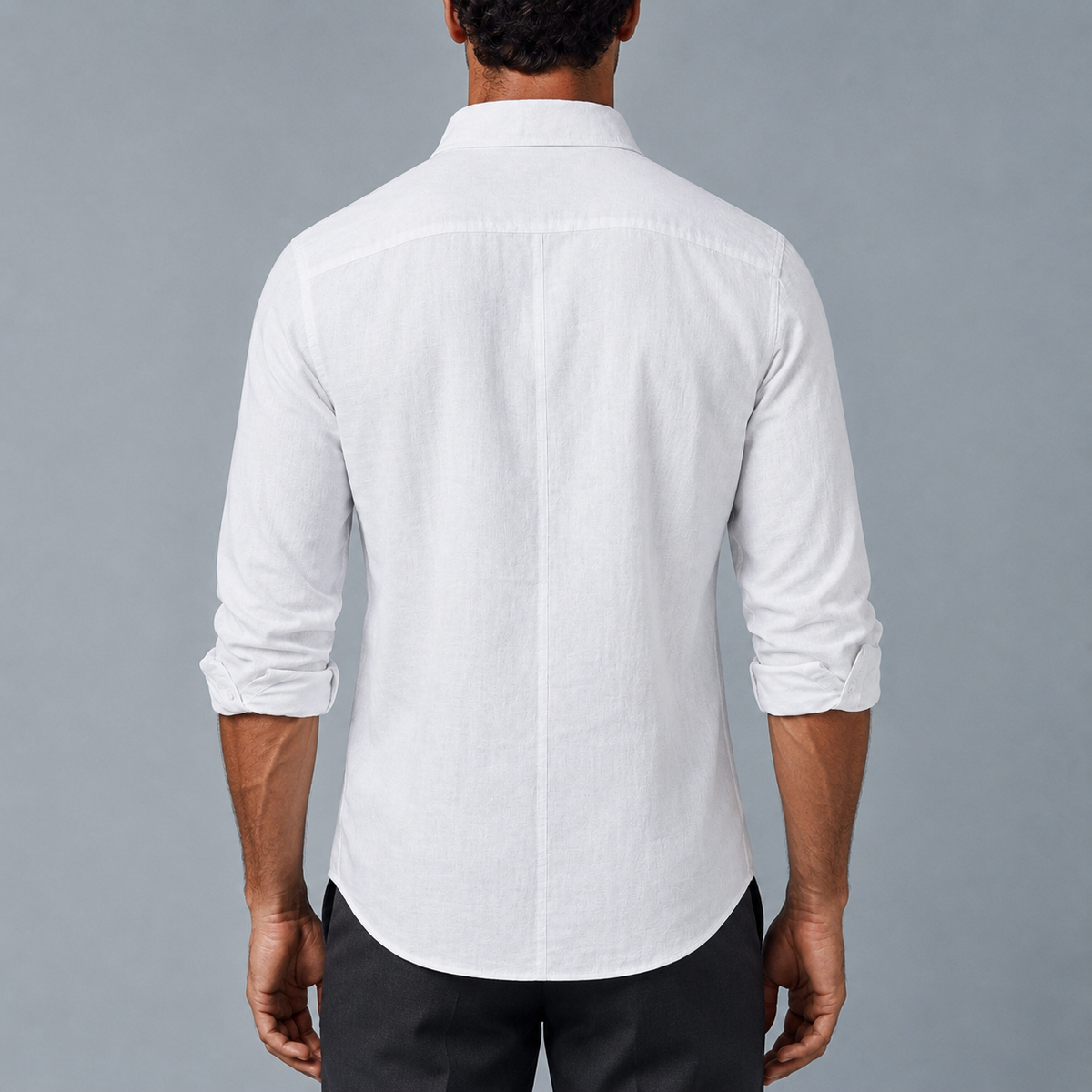 Men's Cotton Linen Long Sleeve Relaxed Shirt Black Canvas