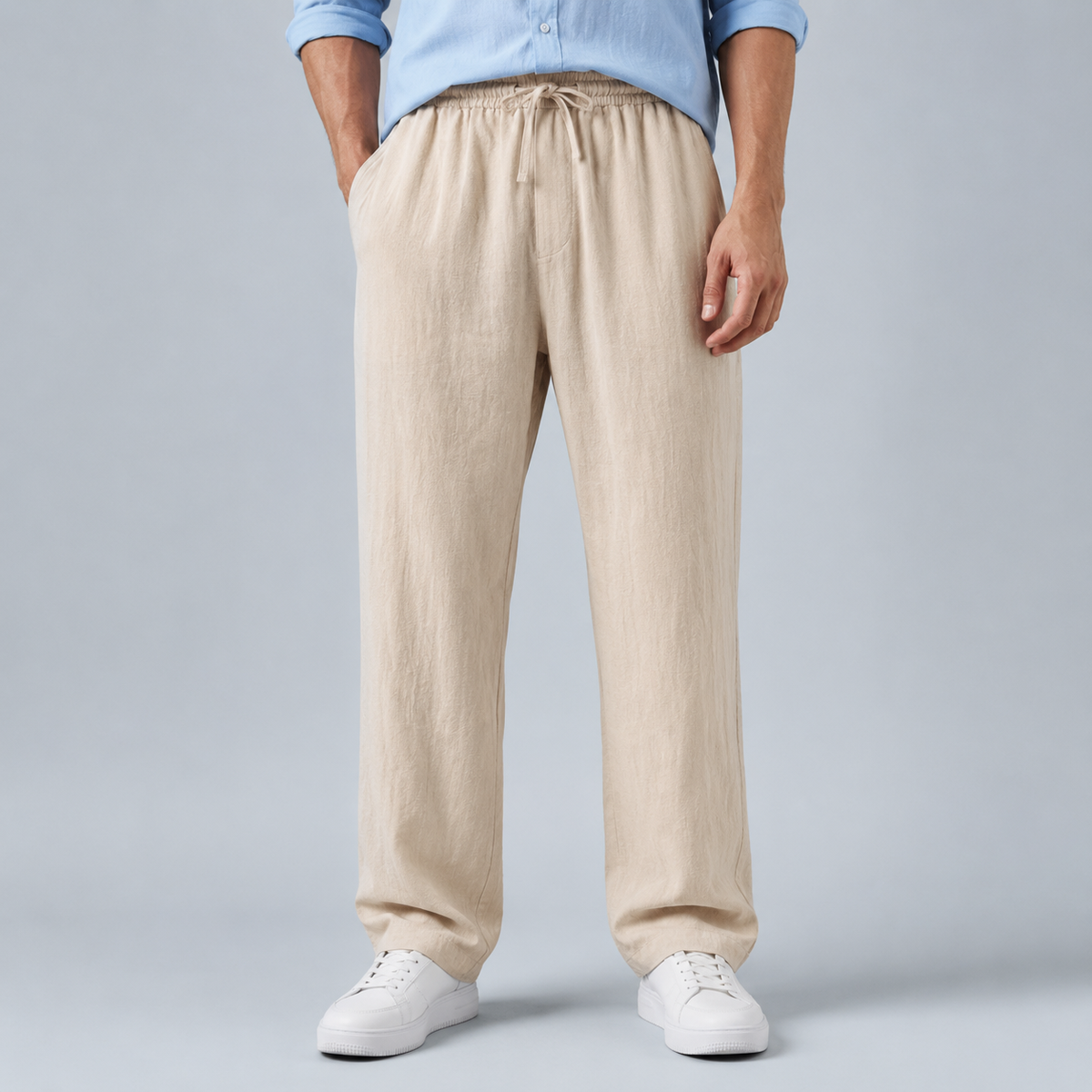 Men's Cotton Linen Straight Leg Trousers Black Canvas