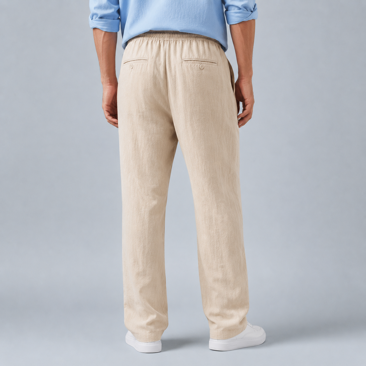 Men's Cotton Linen Straight Leg Trousers Black Canvas