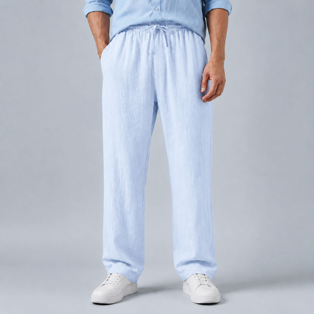 Men's Cotton Linen Straight Leg Trousers Black Canvas