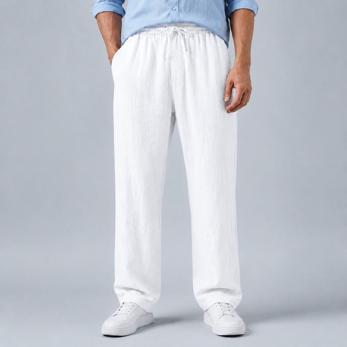 Men's Cotton Linen Straight Leg Trousers Black Canvas