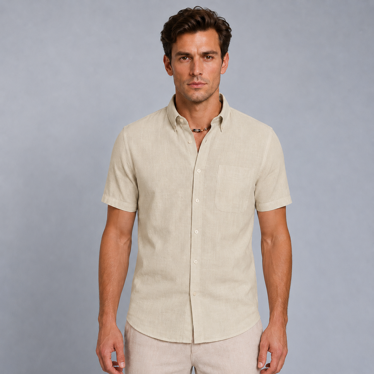 Men's Cotton Short Sleeve Pocket Button-Down Shirt Black Canvas