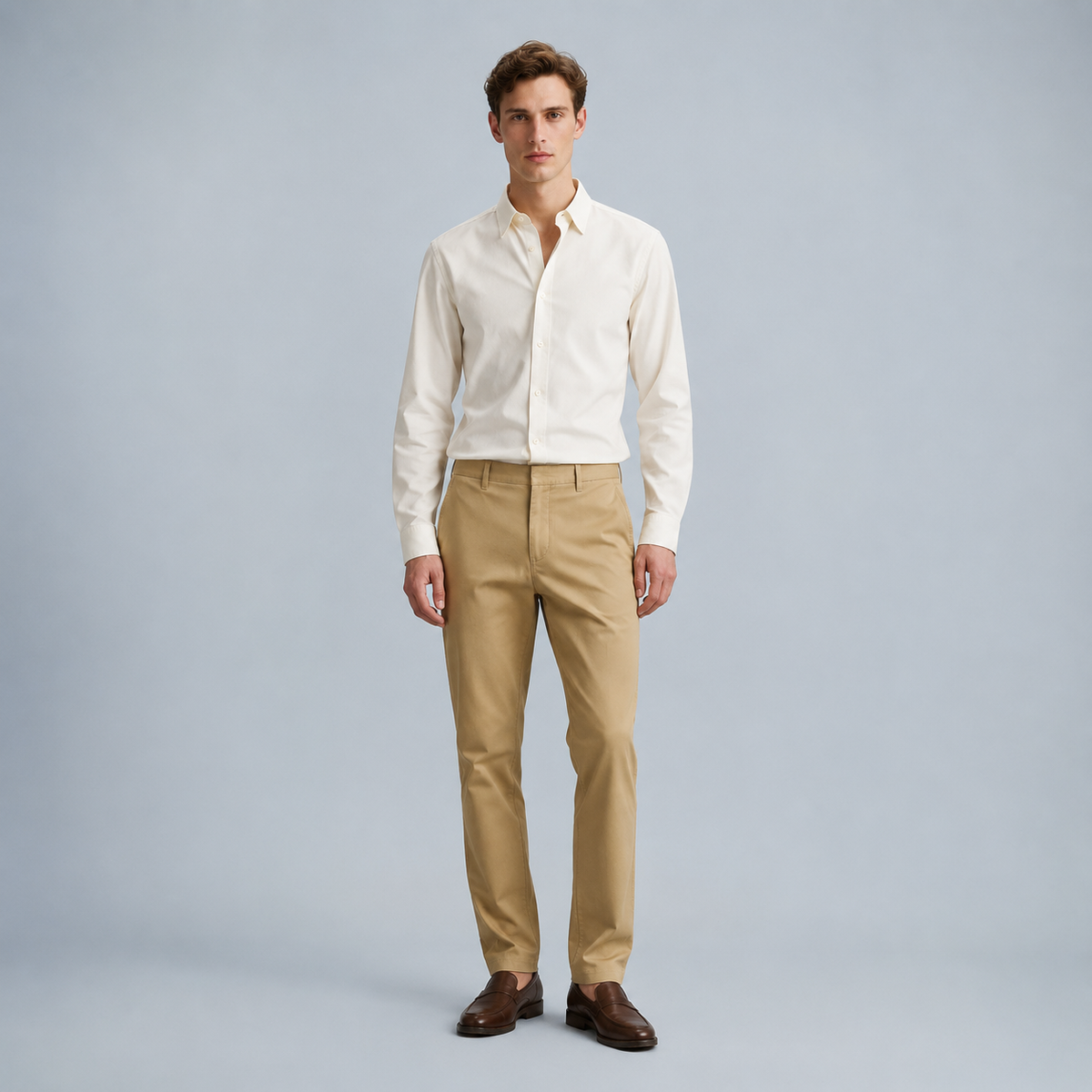 Men's Cotton Slim Straight Elastic Waist Trousers Black Canvas