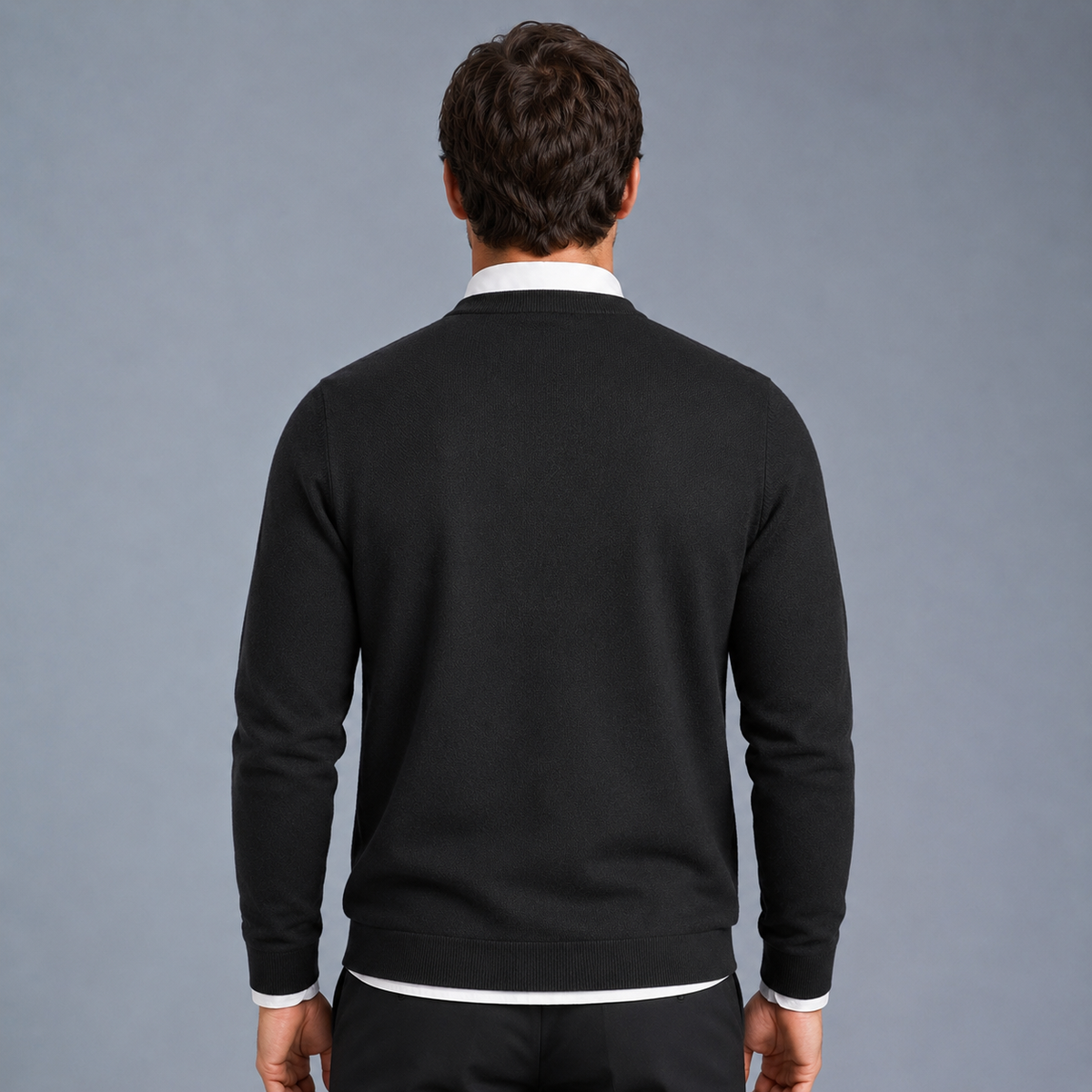 Men's Crew Neck Oversized Knit Pullover Jumper Black Canvas