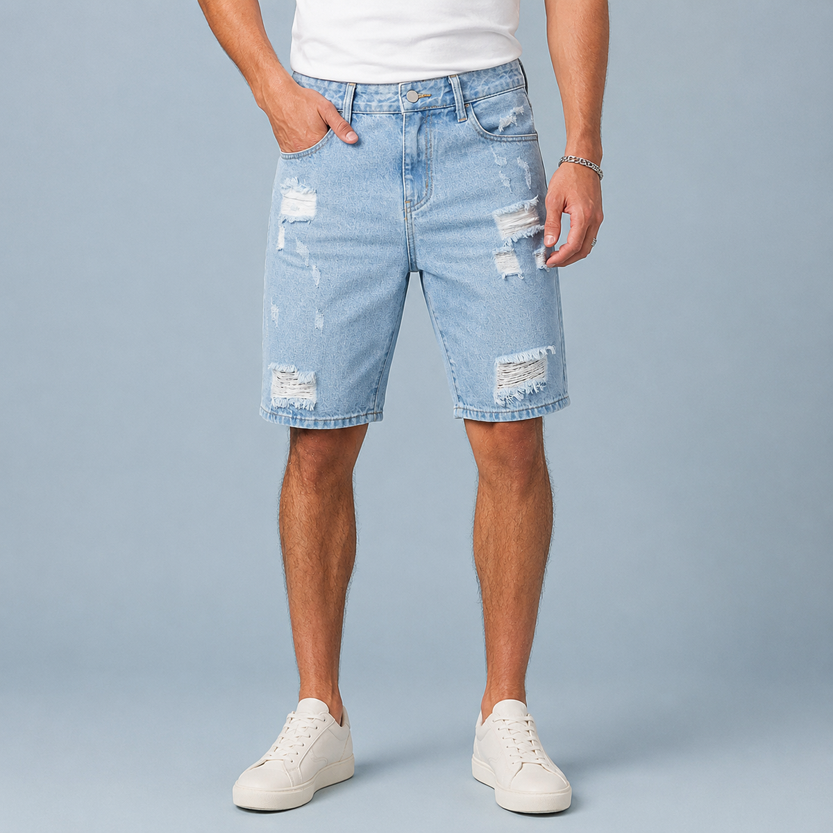 Men's Distressed Loose Straight Denim Shorts Black Canvas