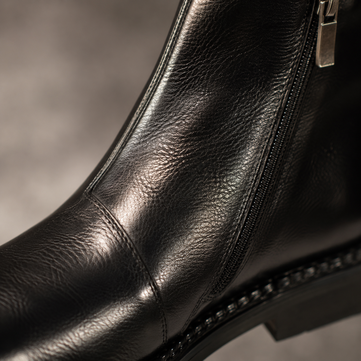 Men's Genuine Leather Pointed Toe Ankle Boots Black Canvas