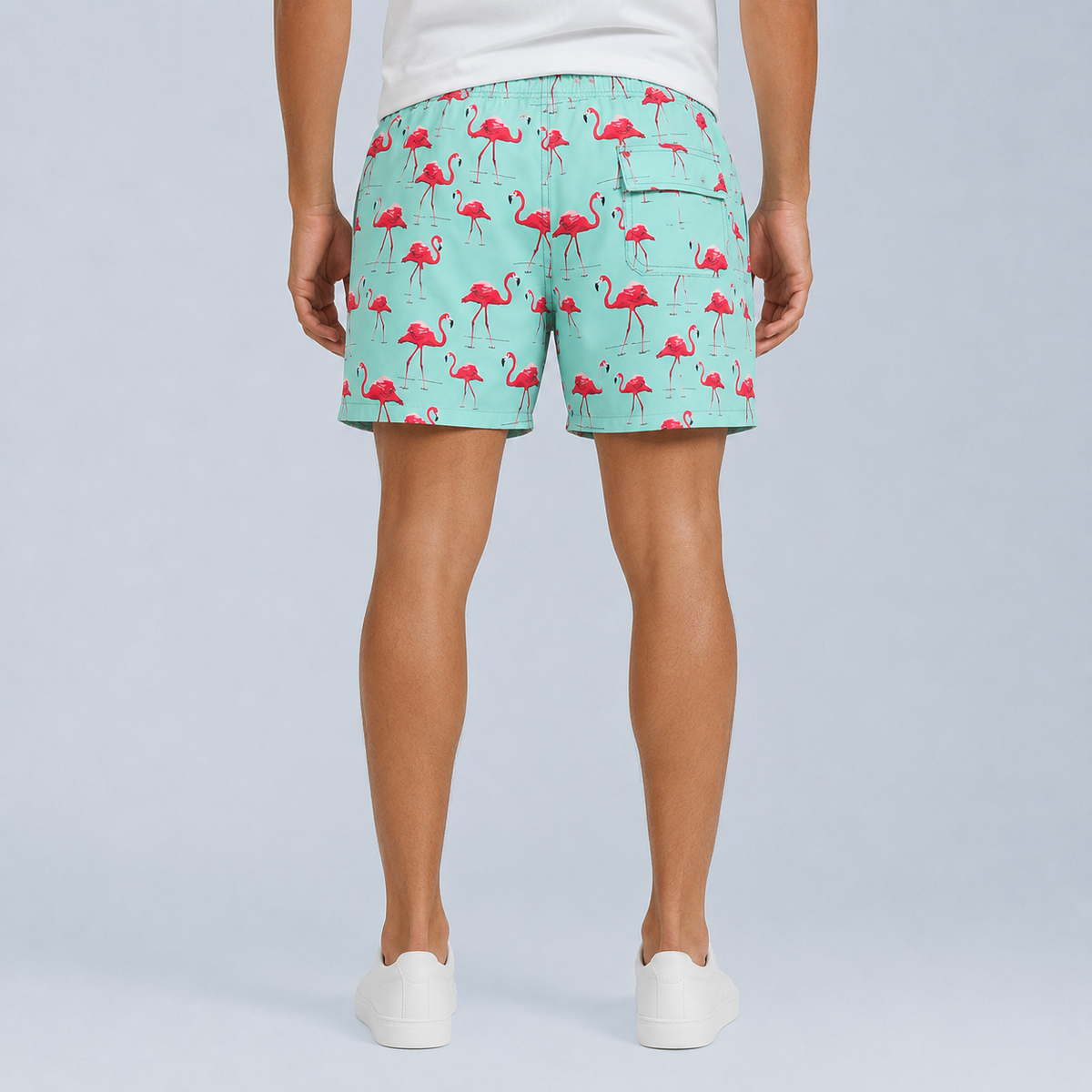 Men's Green Flamingo Quick-Dry Swim Shorts Black Canvas