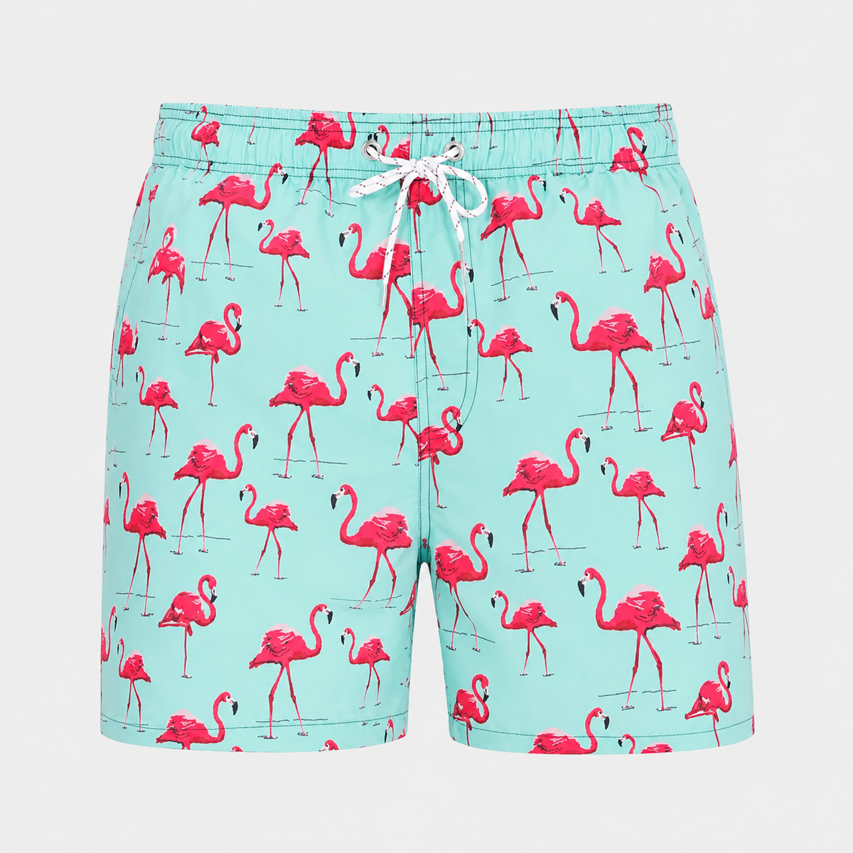 Men's Green Flamingo Quick-Dry Swim Shorts Black Canvas