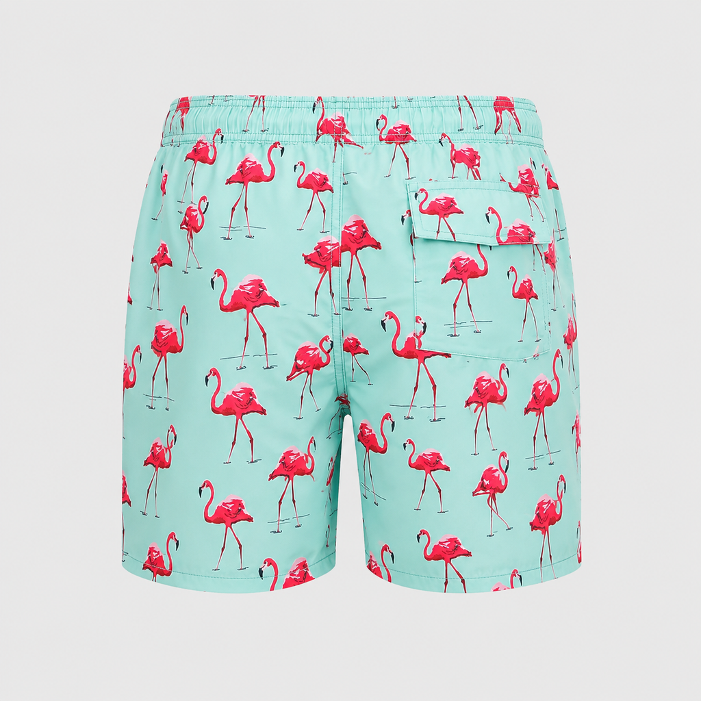 Men's Green Flamingo Quick-Dry Swim Shorts Black Canvas