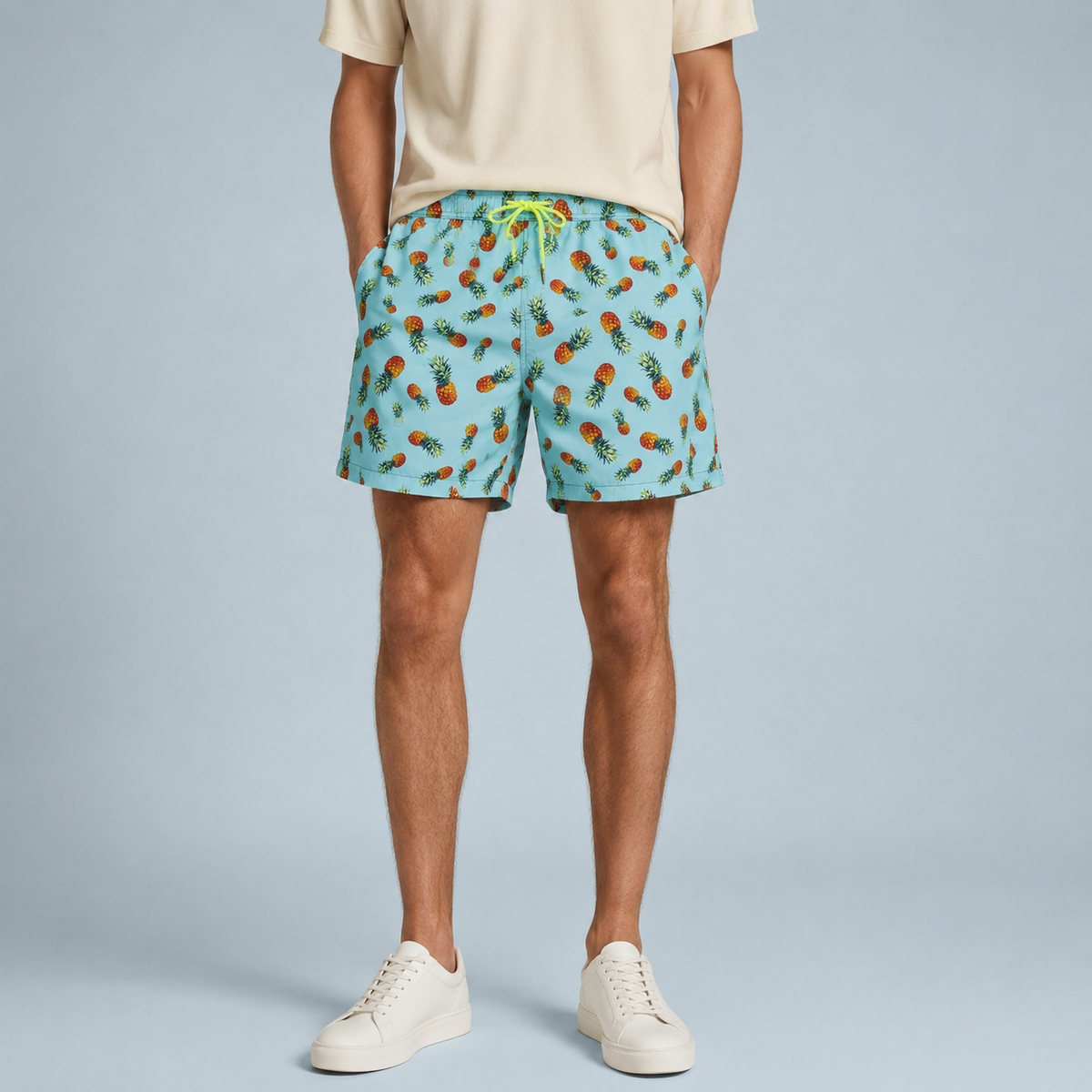 Men's Green Pineapple Quick-Dry Swim Shorts Black Canvas