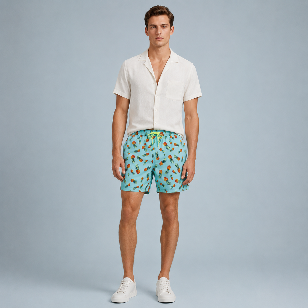 Men's Green Pineapple Quick-Dry Swim Shorts Black Canvas