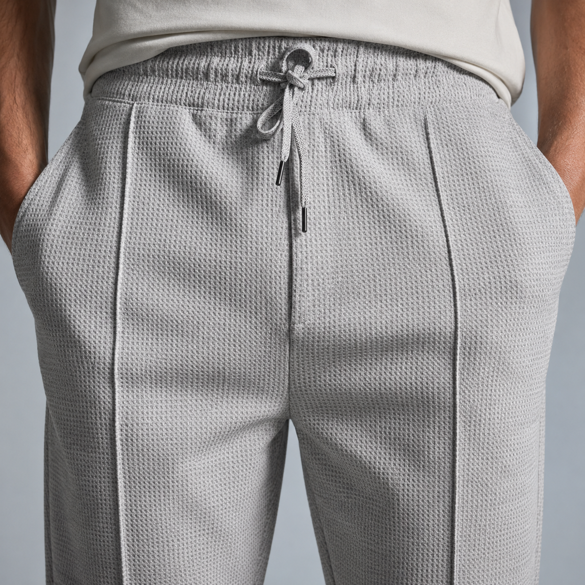 Men's Jute Knit Slim Fit Drawstring Trousers Black Canvas