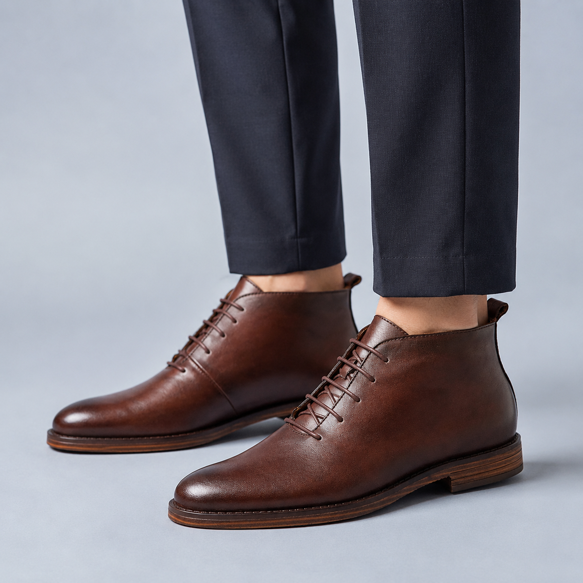 Men's Leather Lace-Up Ankle Boots Smart Fit Black Canvas