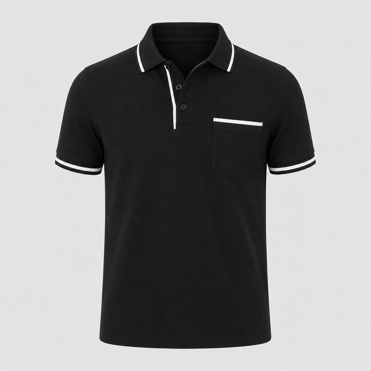 Men's Lightweight Loose Button-Down Polo Shirt Black Canvas