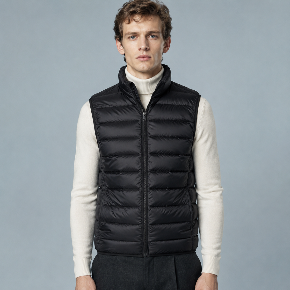Men's Lightweight Sleeveless Zip Gilet Black Canvas