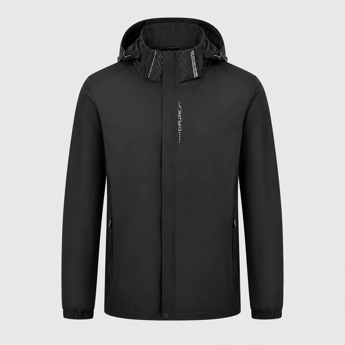 Men's Lightweight Waterproof Hooded Jacket Black Canvas