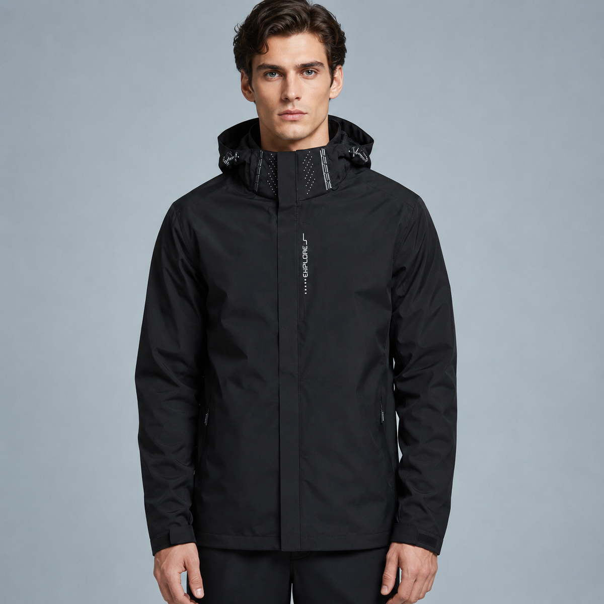 Men's Lightweight Waterproof Hooded Jacket Black Canvas