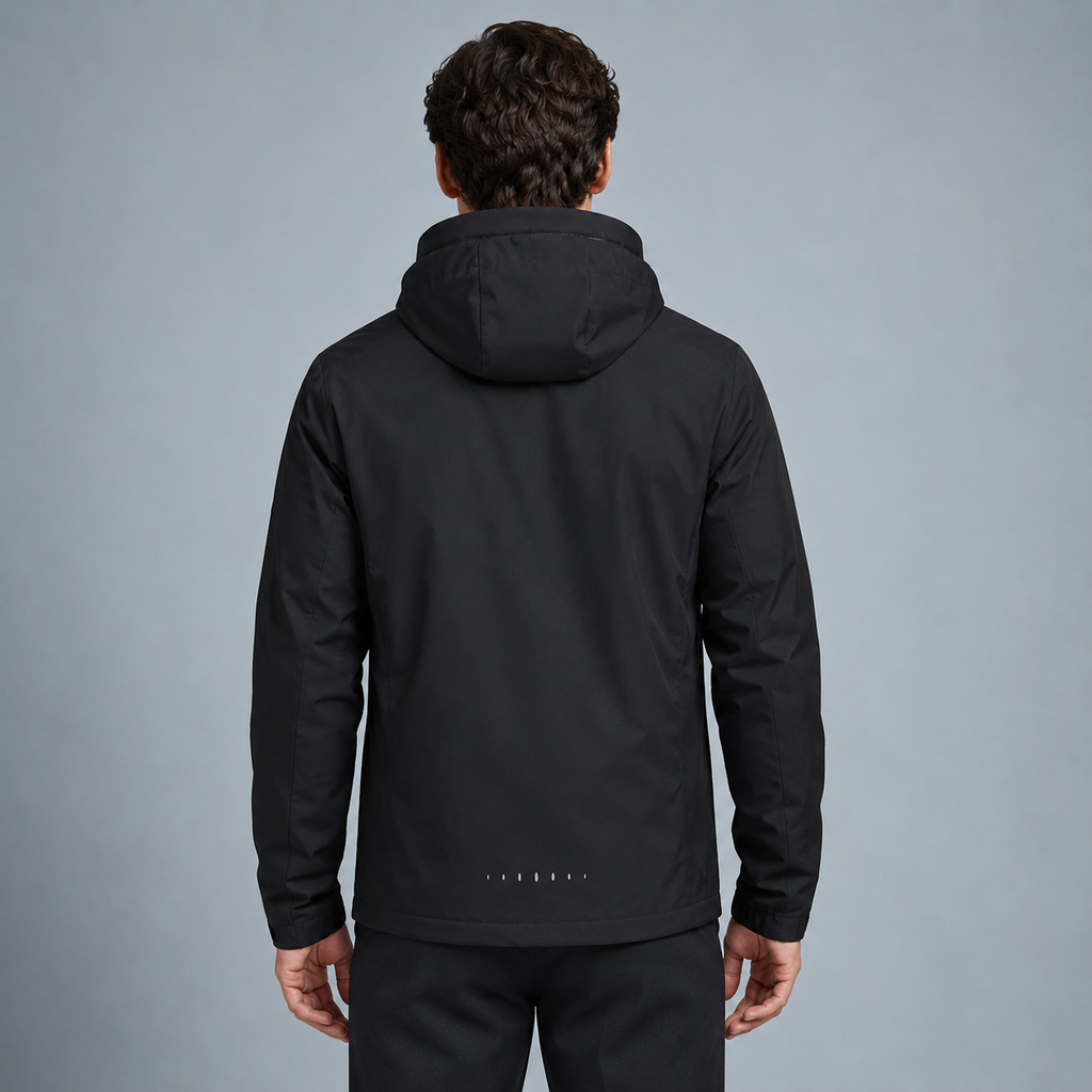 Men's Lightweight Waterproof Hooded Jacket Black Canvas