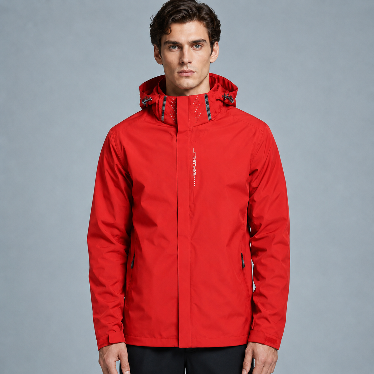 Men's Lightweight Waterproof Hooded Jacket Black Canvas