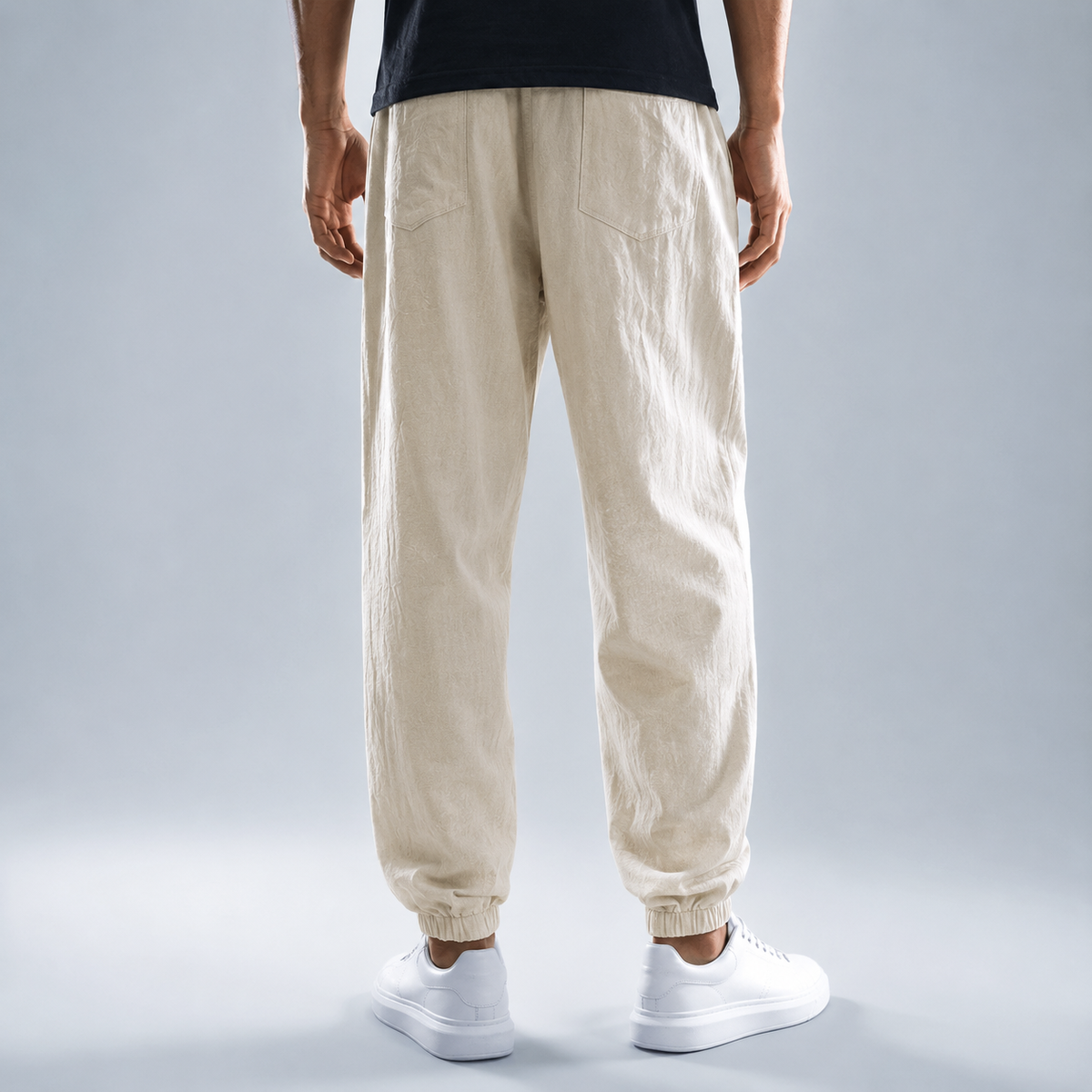 Men's Linen Cotton Drawstring Harem Trousers Black Canvas
