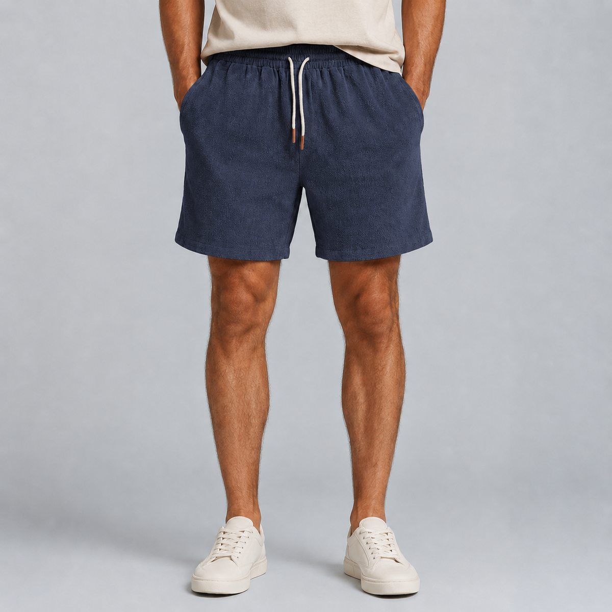Men's Linen Cotton Loose Fit Shorts Black Canvas