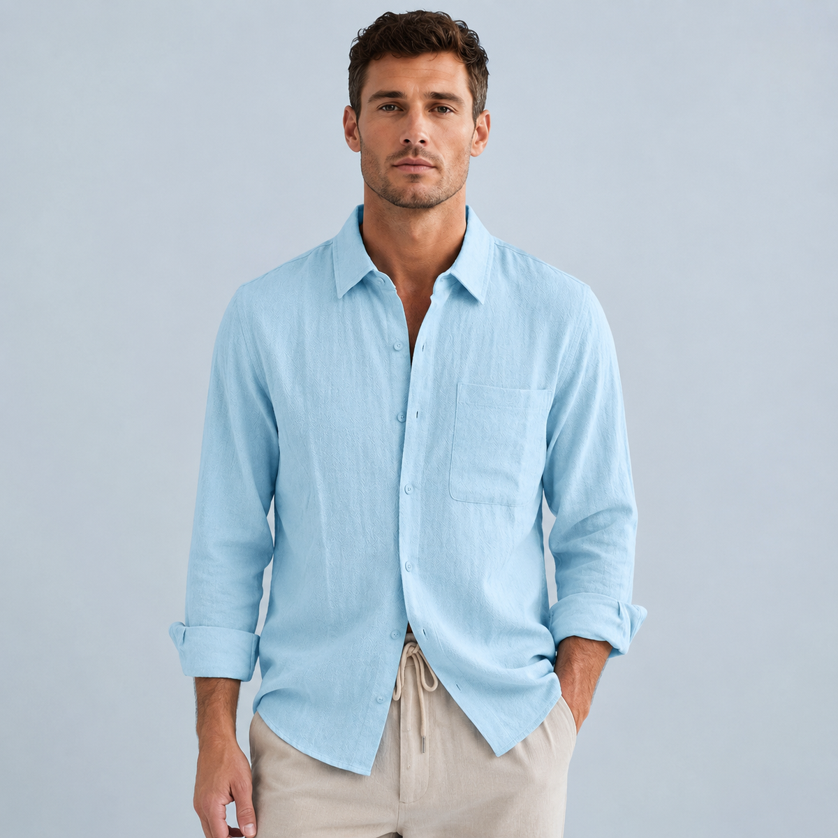 Men's Linen Cotton Loose Lapel Shirt Black Canvas