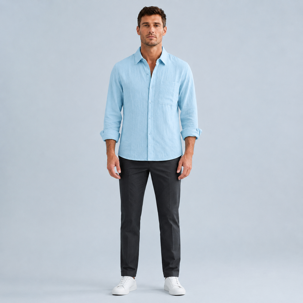 Men's Linen Cotton Loose Lapel Shirt Black Canvas