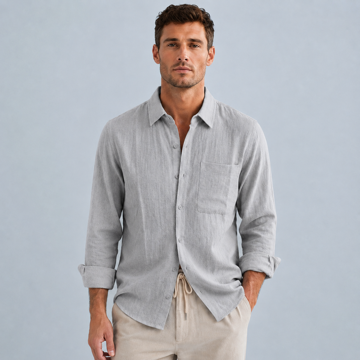 Men's Linen Cotton Loose Lapel Shirt Black Canvas