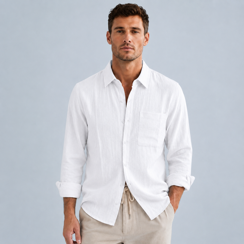 Men's Linen Cotton Loose Lapel Shirt Black Canvas