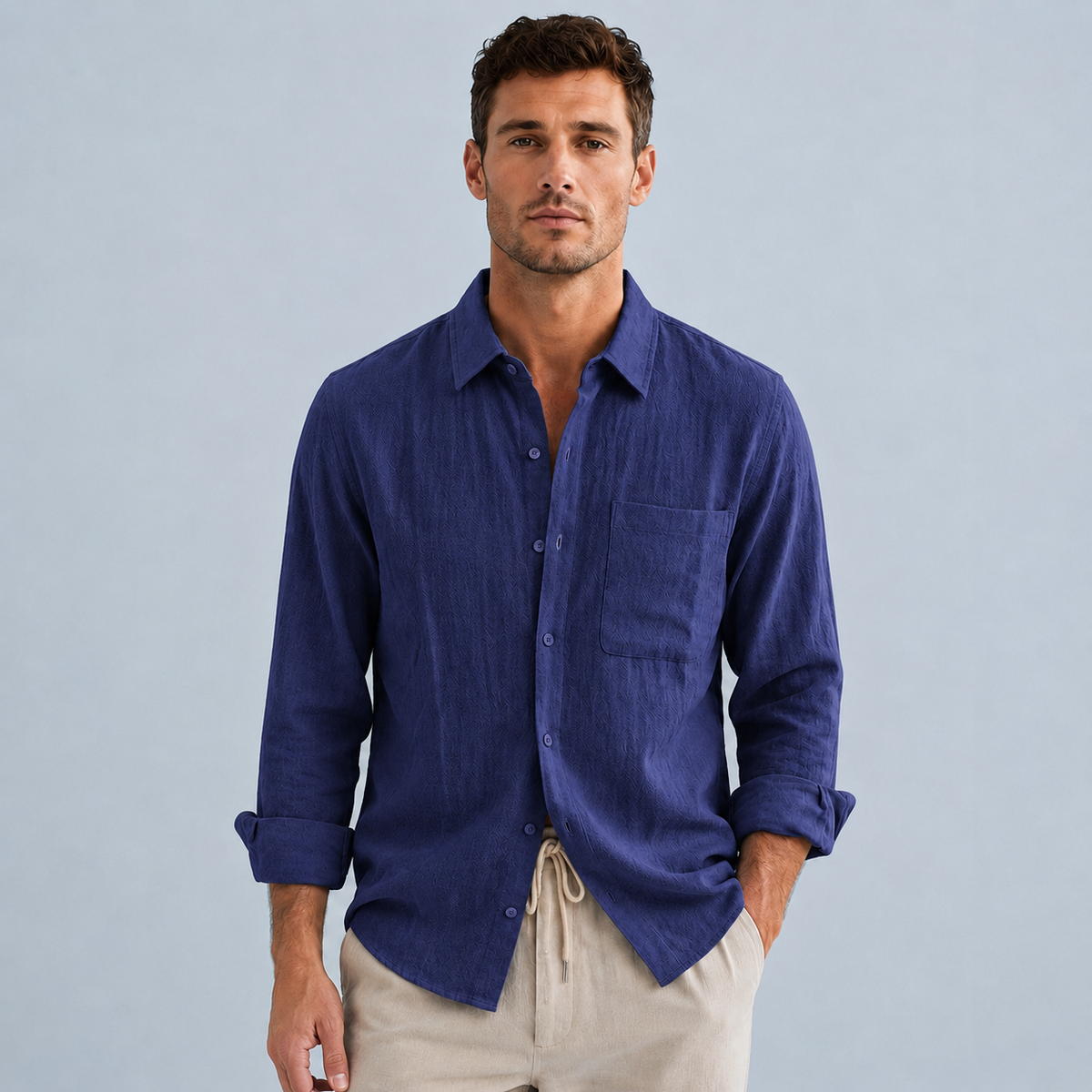 Men's Linen Cotton Loose Lapel Shirt Black Canvas