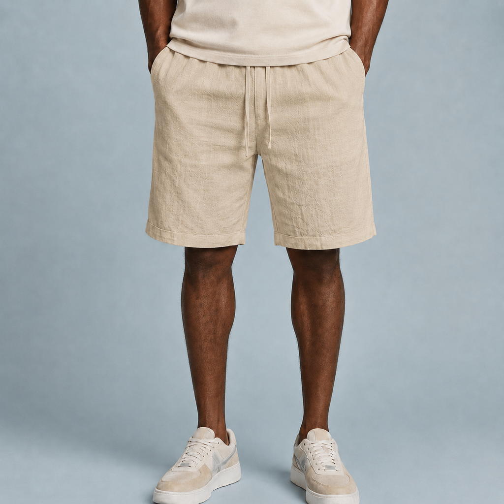 Men's Linen Cotton Loose Shorts Black Canvas