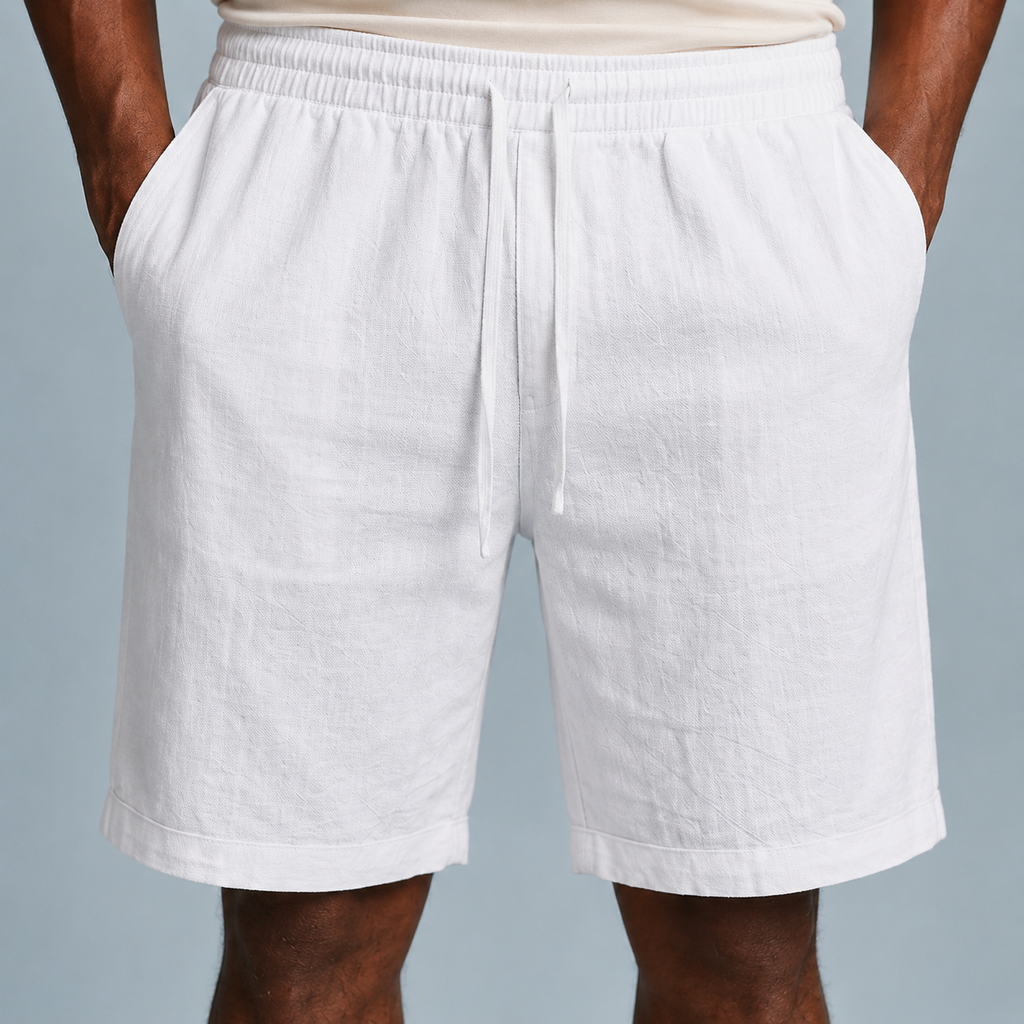 Men's Linen Cotton Loose Shorts Black Canvas
