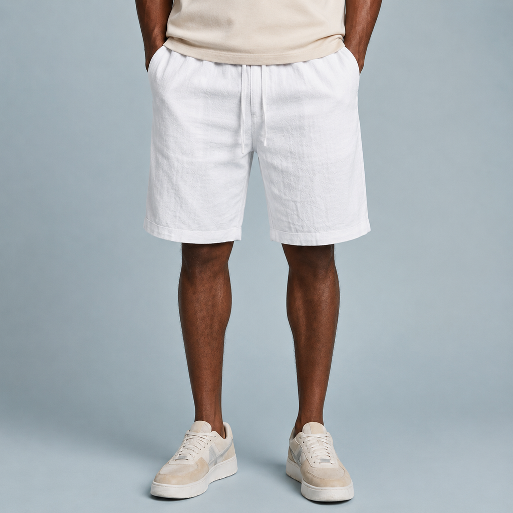 Men's Linen Cotton Loose Shorts Black Canvas