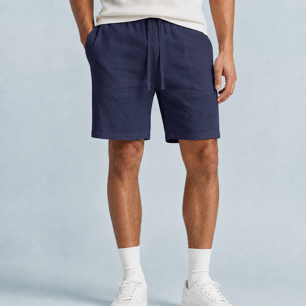 Men's Linen Drawstring Shorts Relaxed Fit Black Canvas