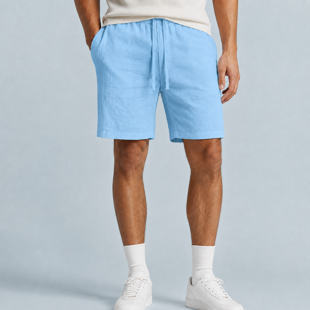 Men's Linen Drawstring Shorts Relaxed Fit Black Canvas