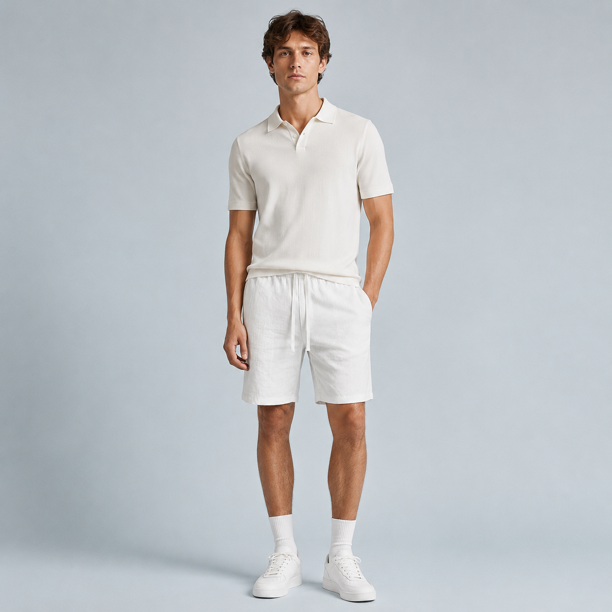 Men's Linen Drawstring Shorts Relaxed Fit Black Canvas