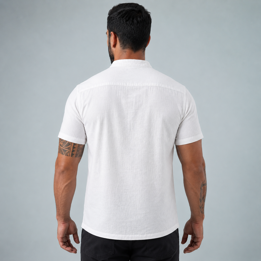Men's Linen Short Sleeve Shirt Relaxed Fit Black Canvas